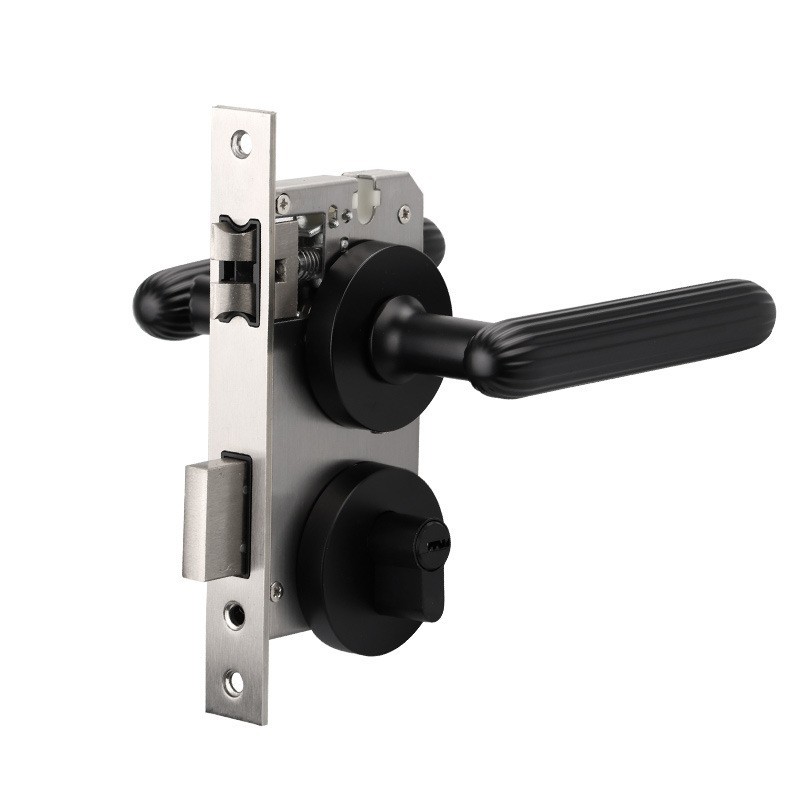 Cerradura de puerta de madera de dormitorio interior personalizada manija dividida de aleación de aluminio succión magnética silenciosa puerta interior americana cerradura de manija dividida