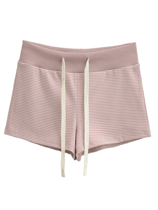 女性用ストライプニットカジュアルパンツ、夏のハイウエストスリムストレートコットンパンツ、タイトフィットヒップカバーショーツ、クロスボーダーホットパンツ|undefined