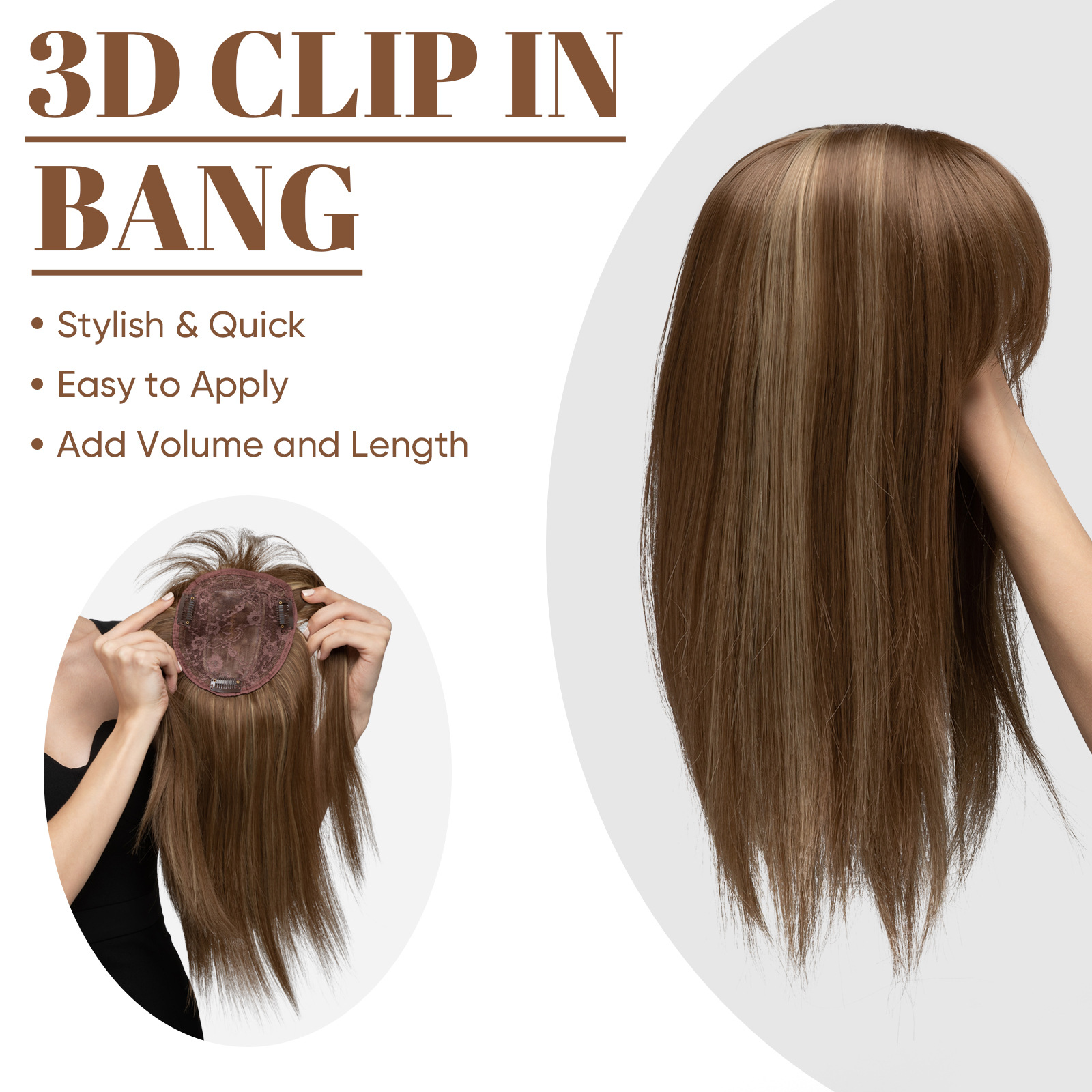 Perruque de cheveux synthétiques, Patch supérieur pour femmes, frange 3D pour un blanchiment naturel, Patch capillaire Invisible_voghion.com