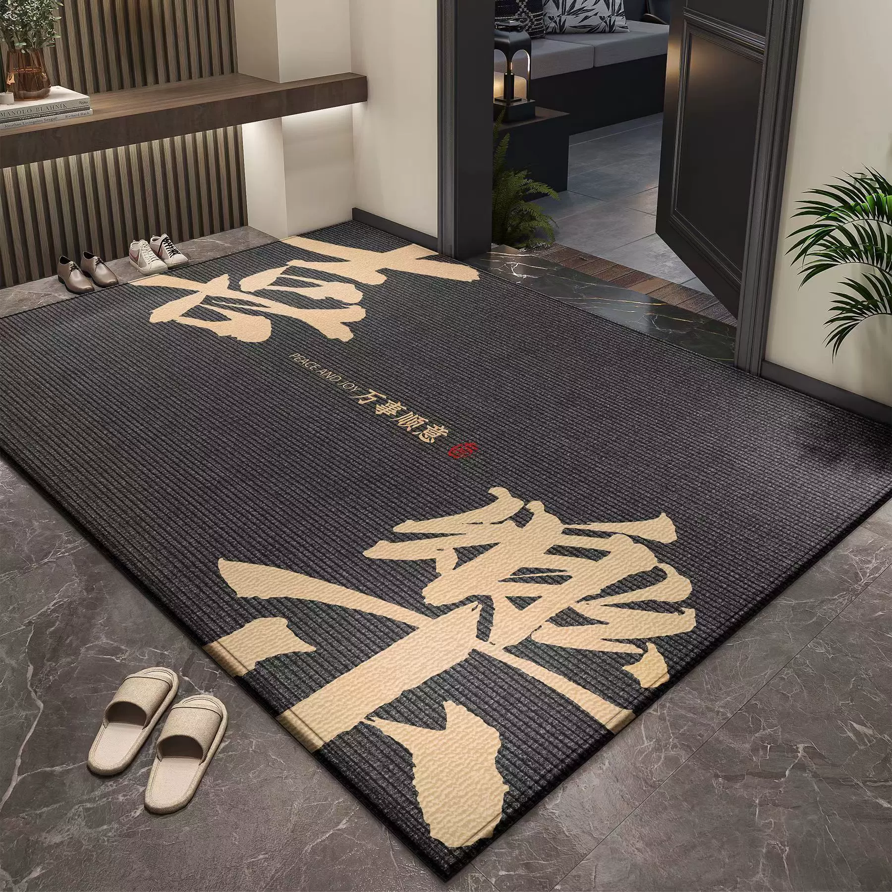 简约入户地垫灰色进门玄关耐脏脚垫中式大门口除尘耐脏门垫免洗垫