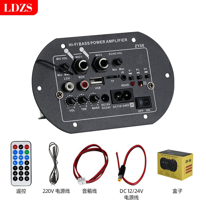 Plaza de baile de doble micrófono karaoke subwoofer tablero del amplificador Bluetooth amplificador de audio del coche con la mezcla