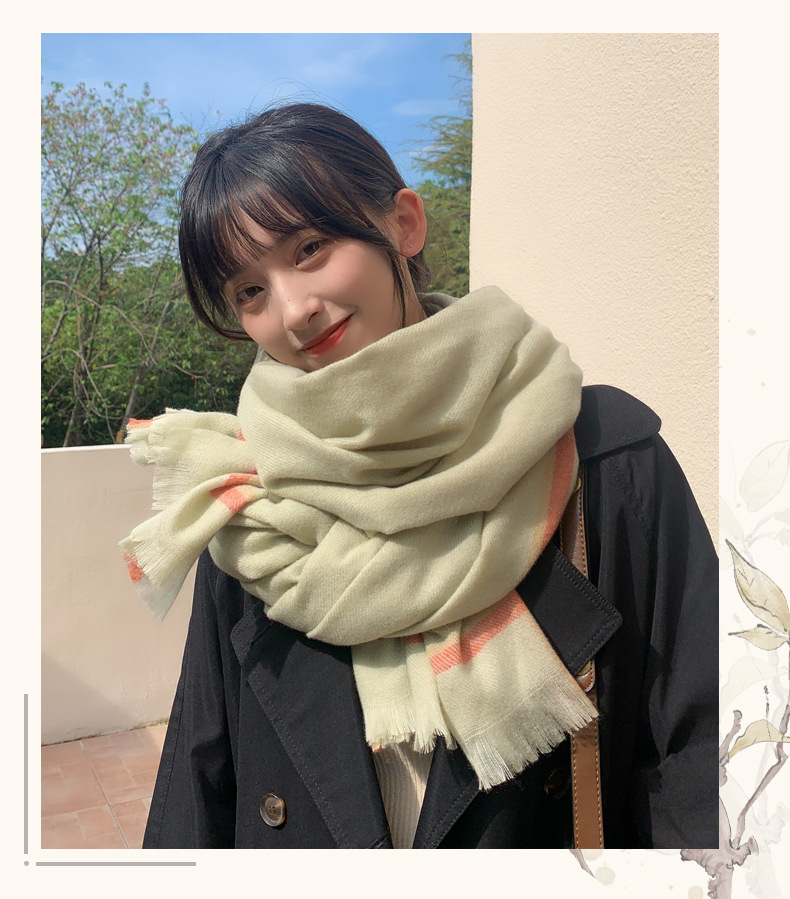 Short Beard Striped Scarf Korean Version Of The Double-sided Fashion Thickening Warm Long Shawl Student Bib display picture 34