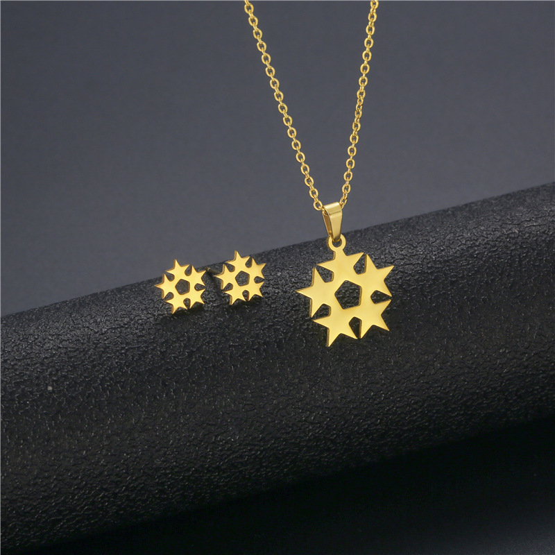fashion five-pointed star flower titanium steel necklace ear stud set