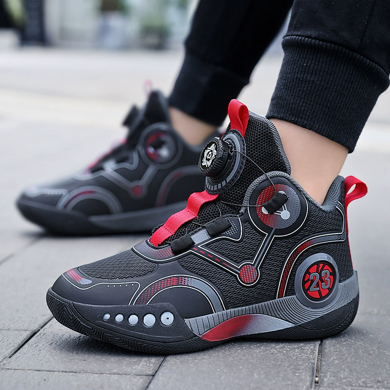 Вращающаяся пуговица спортивная обувь для мальчиков 2023 новый детский летний тренировочный баскетбольный кроссовок