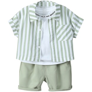 Boys' summer shirt suit Western style Korean style children's summer three-piece set 2023 new cool handsome baby medium and small children