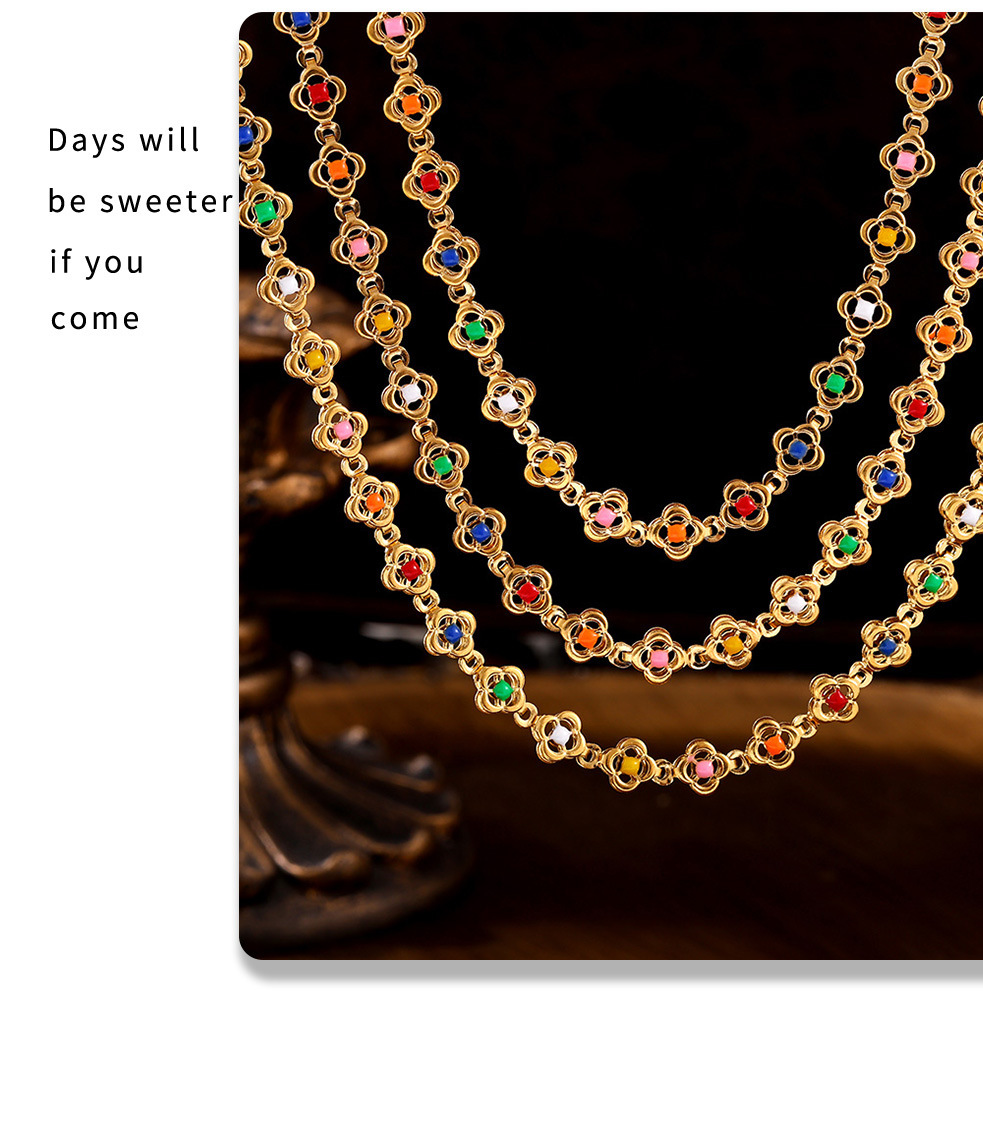 Set Collier Et Bracelet Motif Fleur En Acier Inoxydable_voghion.com