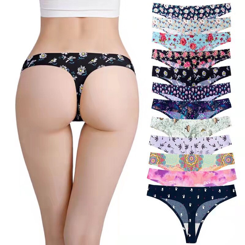 European and American Cross-Border Seamless Printed One-Piece Breathable Low-Waist Sports Panties for Girls, Ice Silk Thong with Floral Pattern European and American Cross-Border Seamless Printed One-Piece Breathable Low-Waist Sports Panties for Girls, Ice Silk Thong with Floral Pattern