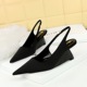 1097-2 Fashionable and Simple High Heel Slope Heel Shallow Notched Pointed Hollow Back Strap Banquet Women's Single Shoes High Heel Shoes