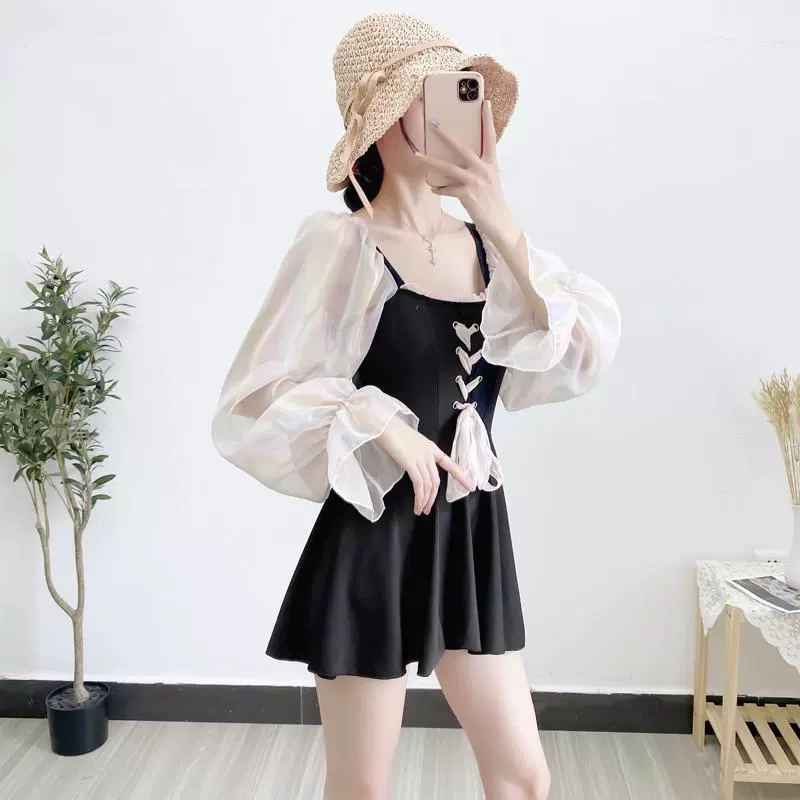 Пляжный костюм с кружевной поддерживающей bodysuit для плавания, корейский стиль, плюс сайз