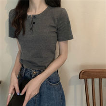 学生设计感圆领短袖t恤女夏季2021年新款韩版修身显瘦短款上衣潮