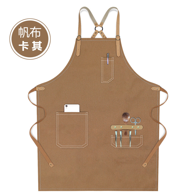 Transfronterizo Amazon lona delantal logo personalizado minimalista de moda restaurante bar barista delantal de trabajo al por mayor