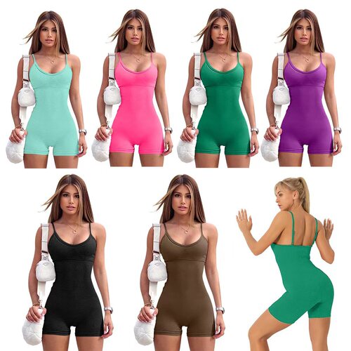 Cross-border new six-color high-waist tight exercise yoga one-piece suit, European and American sexy strappy fitness yoga dress for women