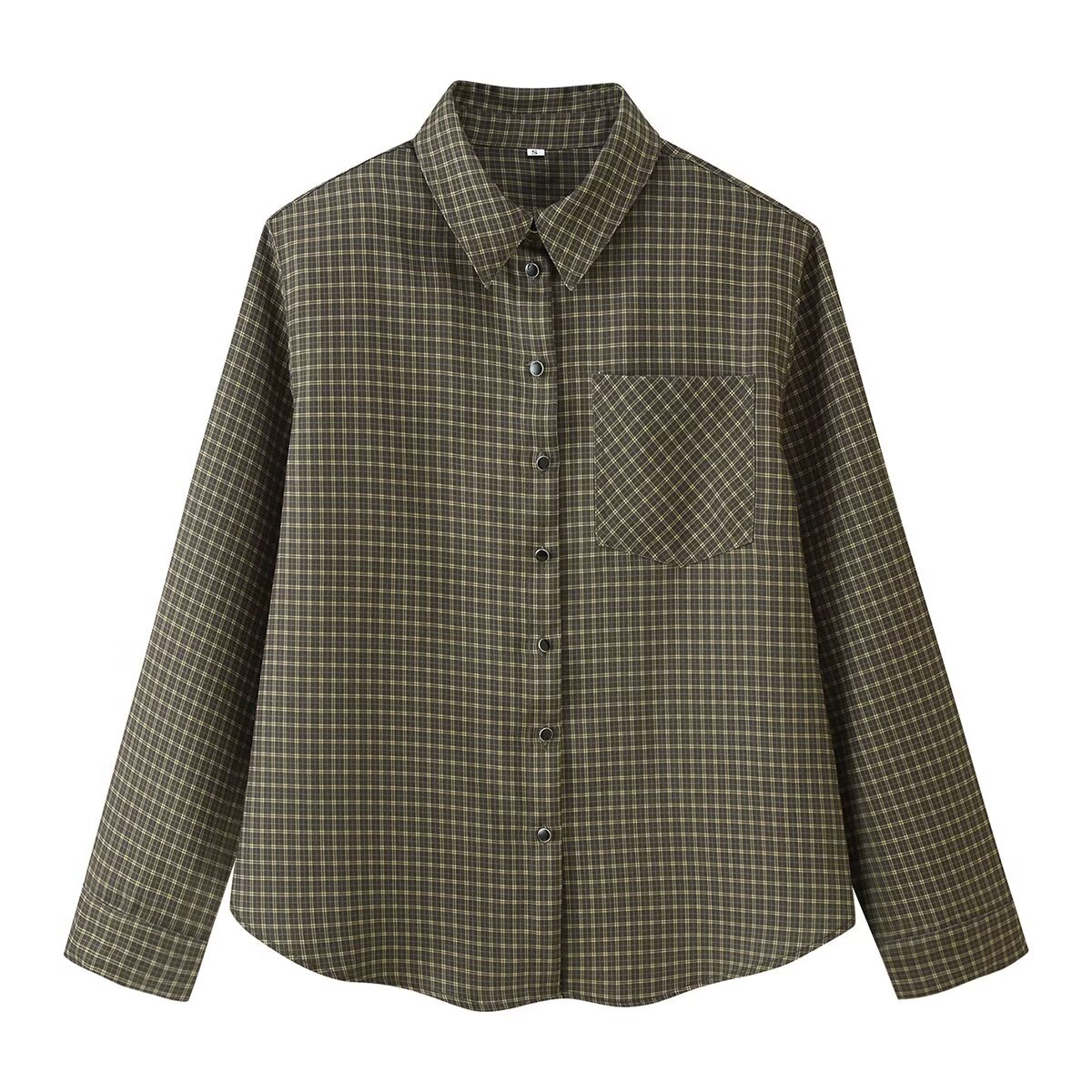 欧美女装外贸厂家学院风格纹A版衬衫垫肩有型内搭上衣