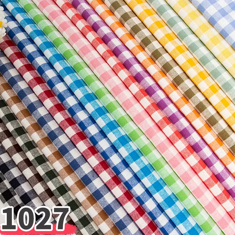 厂家直发21支纯棉水洗面料格子色织布1cm布服装衬衫童装鞋帽宠