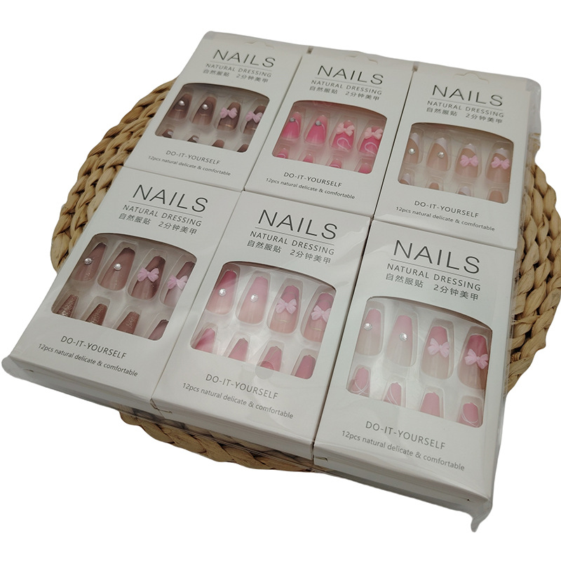 I1523 - 12 nudos de mariposa perforación de uñas nuevas uñas blanqueadoras desmontables parches de uñas falsas
