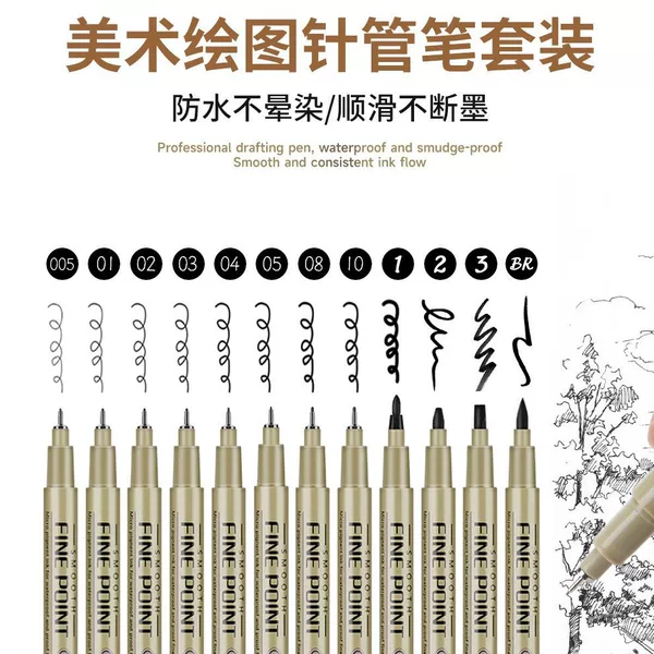 Black Fineliner Pen for Hand-Drawn Comics and Design, Waterproof, Quick-Drying, Available in Various Sizes, Student Art Stationery