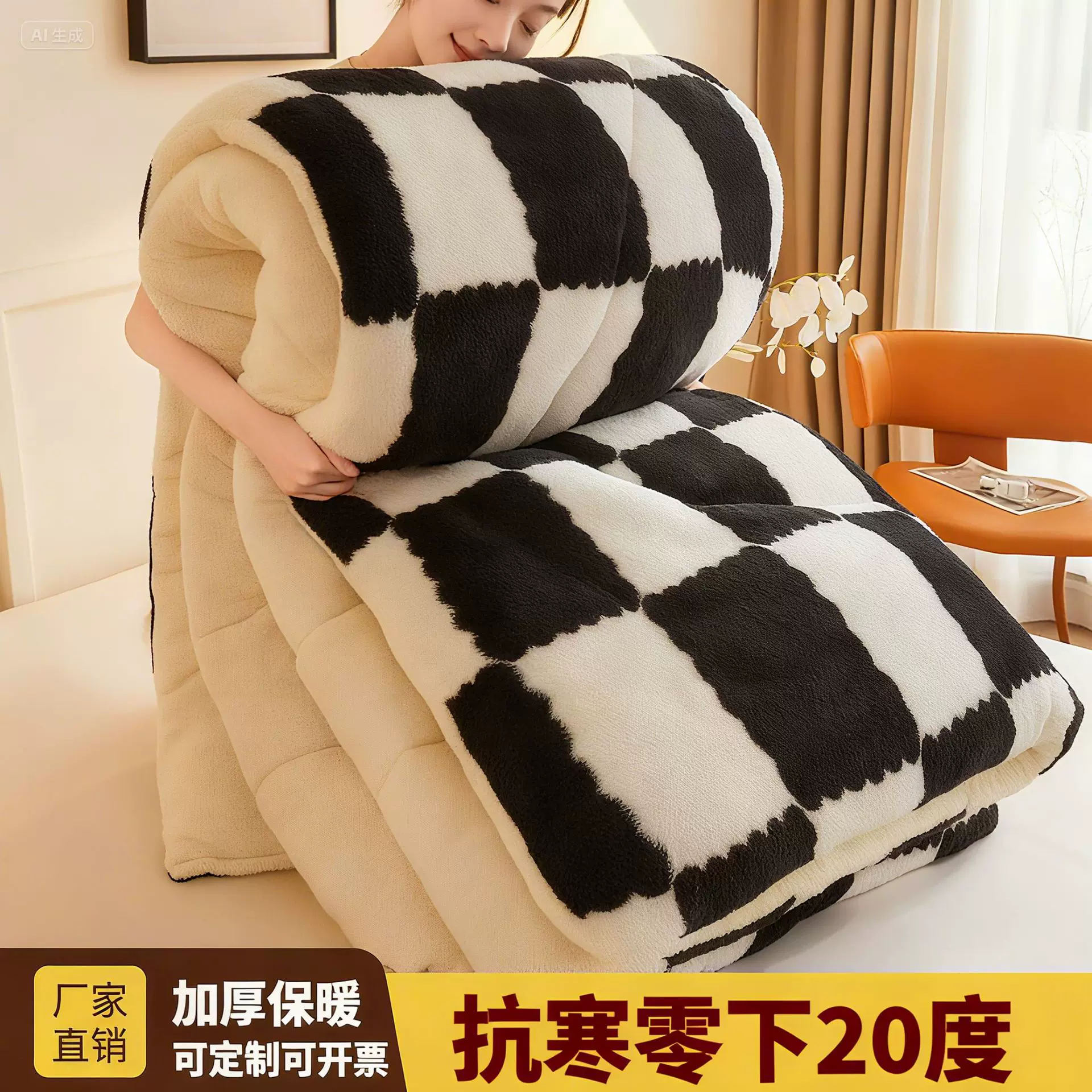 秋冬加厚双面绒冬被北极绒保暖被子外贸批发格子绒被芯单人双人被