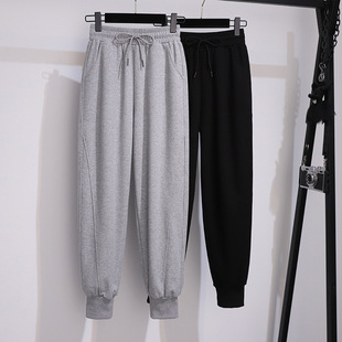 300kg plus fat plus size fat sister women's pants autumn high waist casual pants loose slim toe pants 200kg