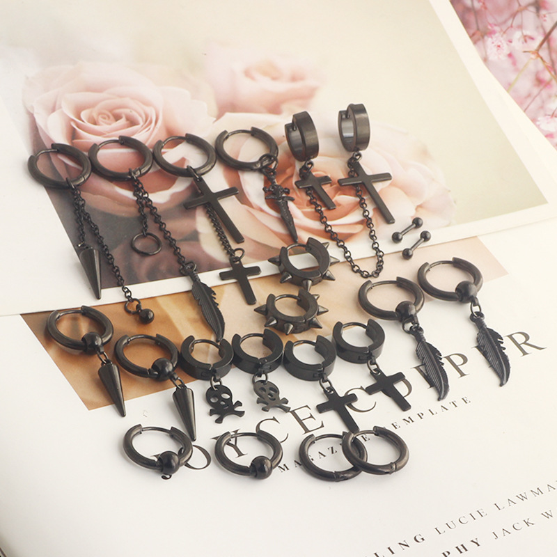 Fashion Titanium Steel Punk Earrings Stainless Steel Ear Jewelry Men Women Heart detail image 13