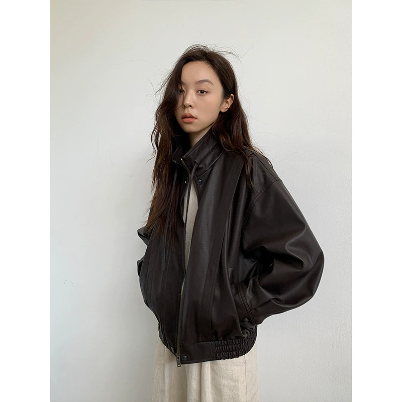 Кожаная куртка THE MIND в стиле ретро для женщин, новинка осени-зимы 2025, корейский стиль, укороченная кожаная куртка A9138