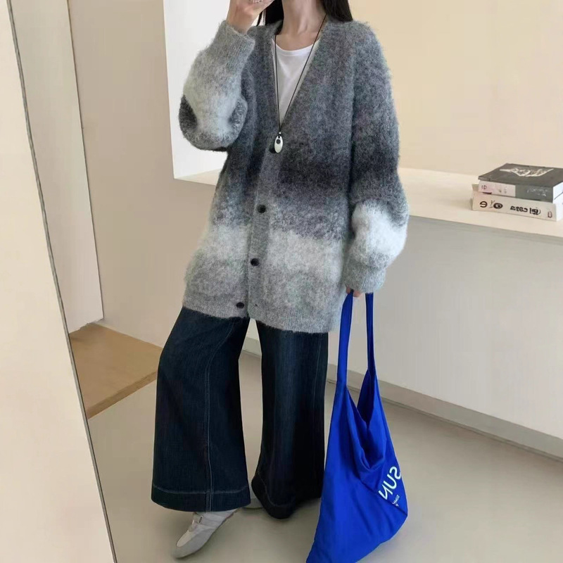 中长款复古法式慵懒风日系上衣设计感小众针织开衫毛衣外套女秋冬|undefined