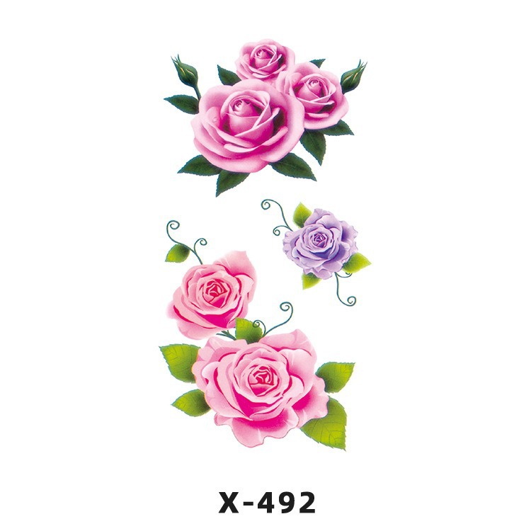 Arco de flor pequeña pegatinas de tatuaje fresco 3D dibujos animados transfronterizo Henna rosa impermeable texto en inglés pegatinas de tatuaje