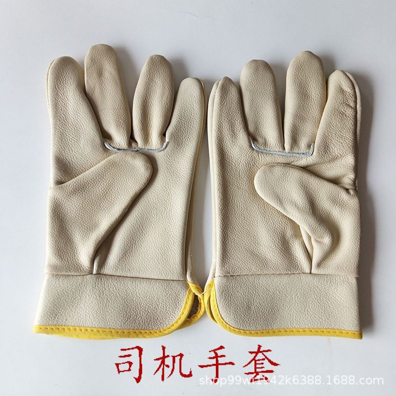 电焊专用手套牛皮无缝防烫隔热耐用打磨焊接浅色司机劳保手套