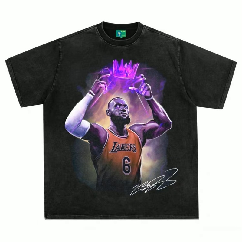 クロスボーダーウォッシュ加工古い油絵半袖Tシャツメンズ夏のトレンディなヒップホップTシャツアメリカンレトロトレンディな服|undefined