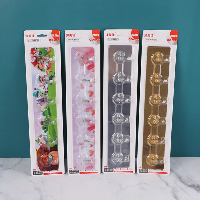 6 continuous non-perforated female buckle seamless hook clothes hook hook Hook row hook transparent hook load-bearing large kitchen