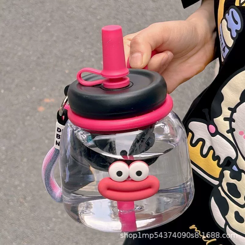 Бутылка для воды 1000 мл, трубочка с разделителем tea/water, широкий горлышко с ручкой и ремешком