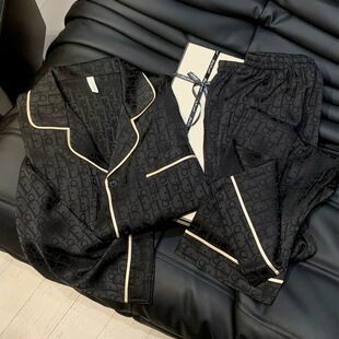 Plus Size Men's Trousers Thin Long-Sleeved Ice Silk Spring Autumn Summer New Home Wear Pajamas Three-Piece Set Silk Square Collar