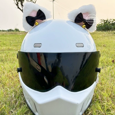 Motorcycle Helmet Decoration Cat Motosiklet dəbilqələri - white-and-pink-with-black-bow