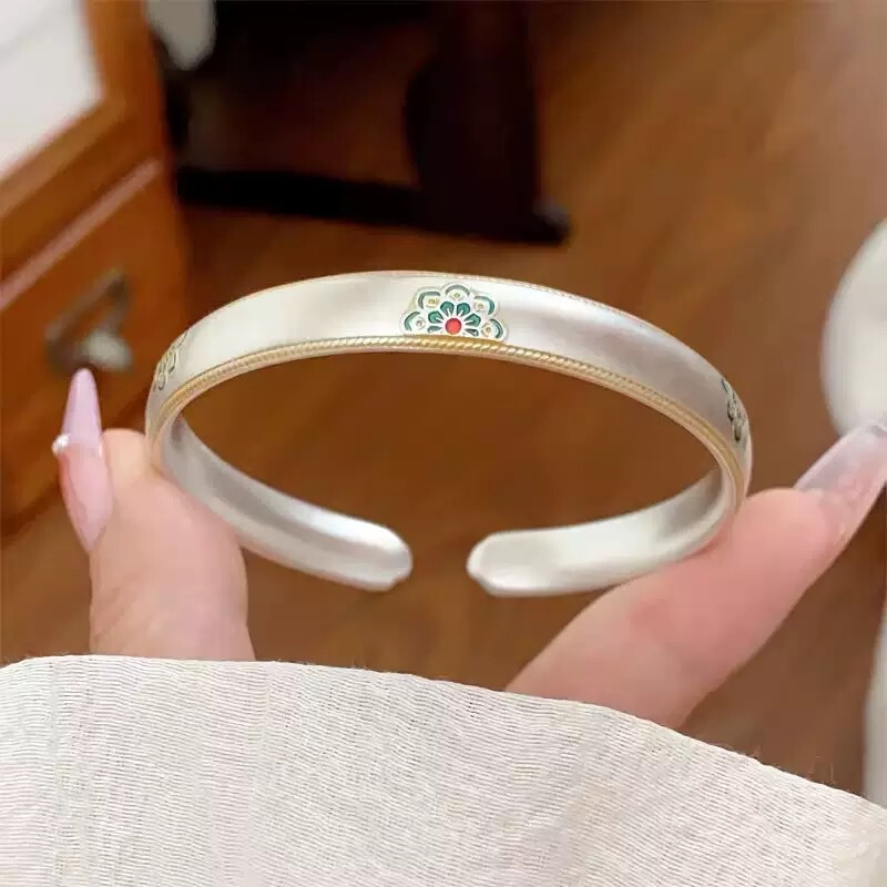 新しい中国風の宝相花エナメルブレスレット Guofeng ハイエンドレトロ如意祥雲蓮開口部ソリッドブレスレット|undefined