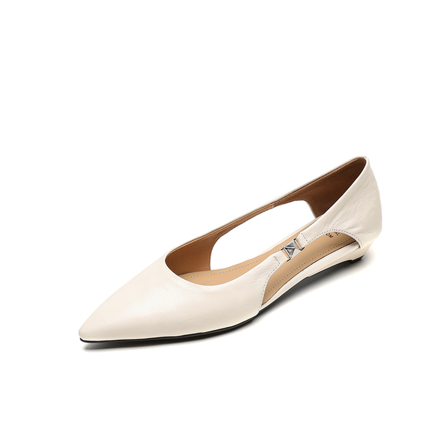 Sandal nữ da cừu mũi nhọn gót thấp hở mũi kiểu Hàn Quốc — đen