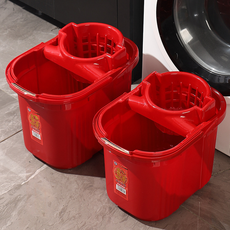 Newlywed Red Squeeze Bucket Mop Cleaning Bucket Red Squeeze Bucket Mop Floor Mop Bucket Household Old-Fashioned Mop Bucket Merchant