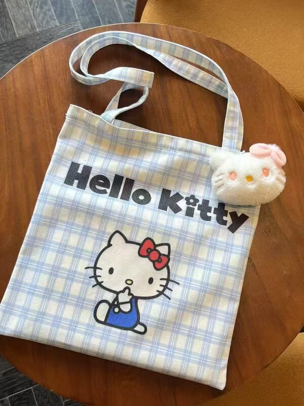 新しいハローキティ猫キャンバスバッグ漫画便利なトートバッグファッション通勤多用途大容量ショルダーバッグ|undefined