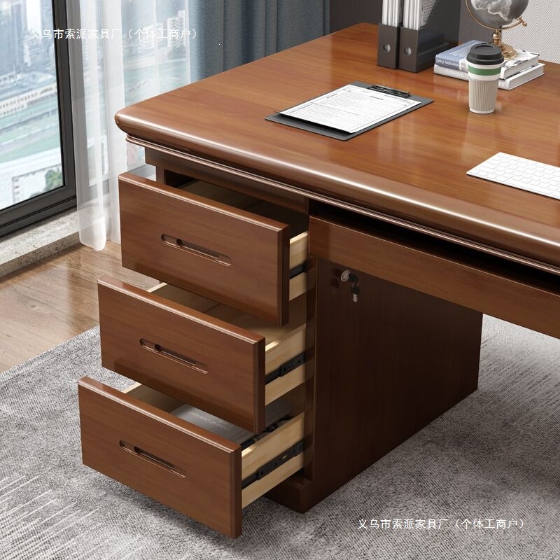 Solid wood office desk, Chinese-style home desktop computer desk with drawers, writing desk, single-person office boss desk