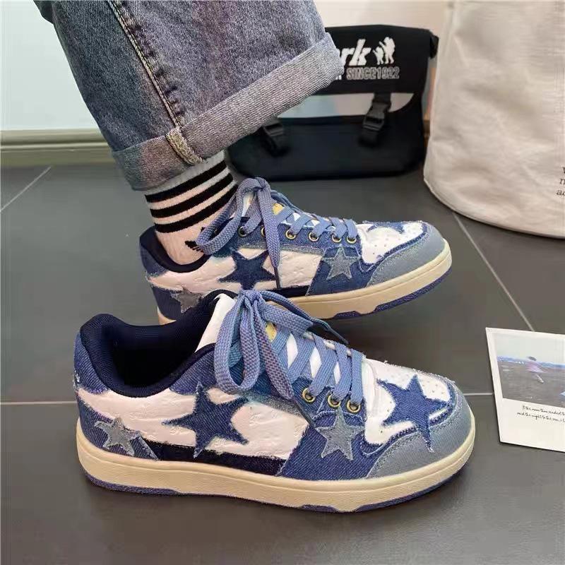 ins国潮牌星星板鞋chic港味复古百搭牛仔蓝德训运动鞋子女