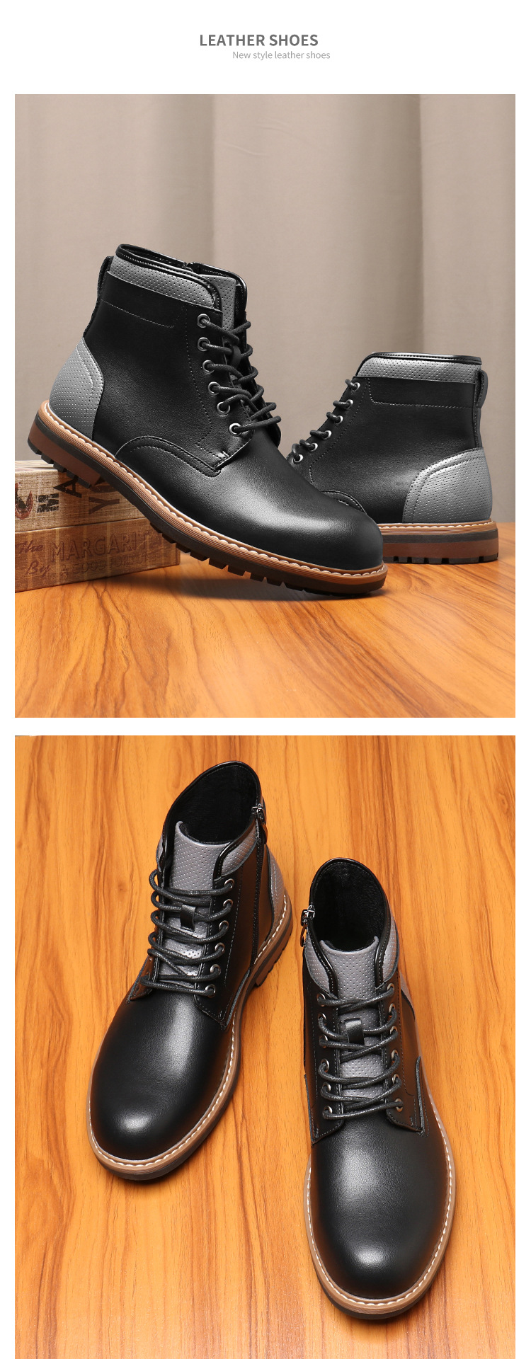Men's lace-up boots British style retro side zip ankle boots_voghion.com
