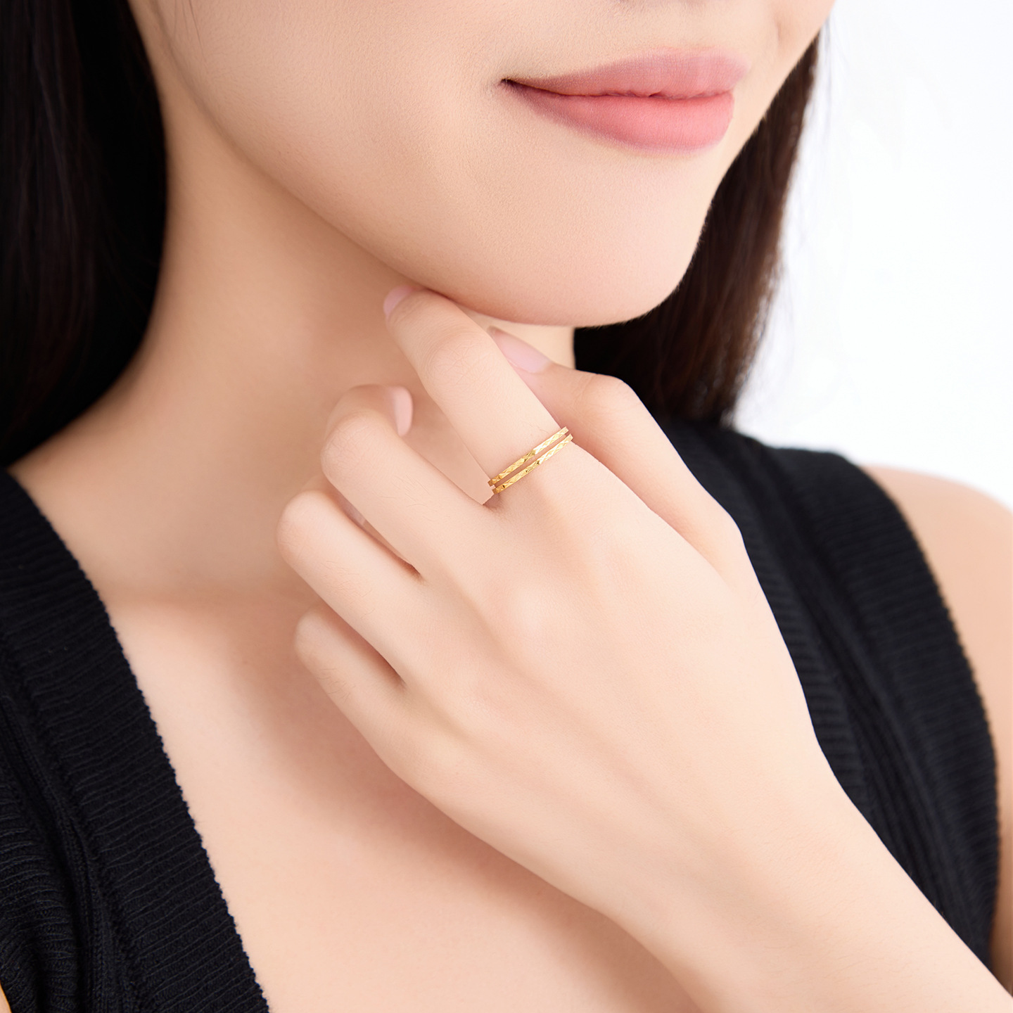 Anillo Doble Fino de Acero Inoxidable 304, Galvanizado, Diseño Geométrico, para Mujer