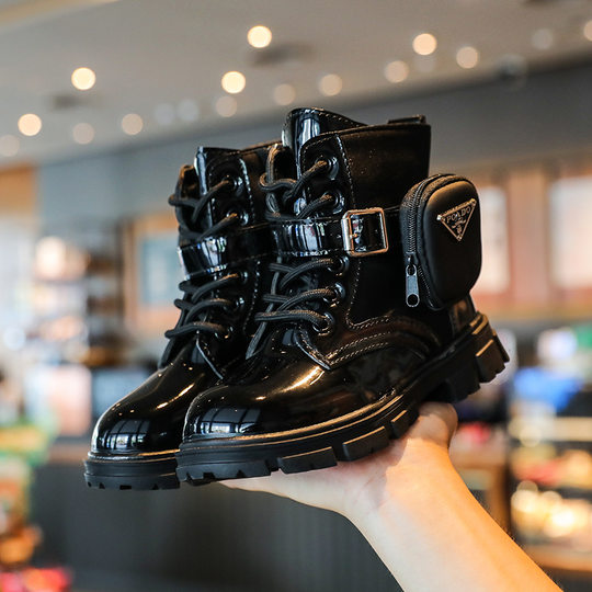 New 2025 Martin Boots Girls Black Boots Fashion Black British Style Zipper Middle Tube for Children