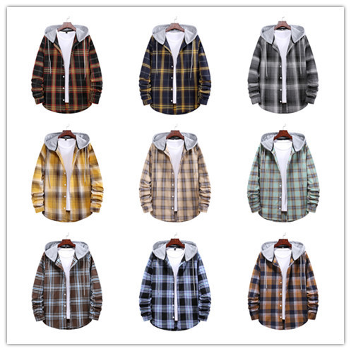 Amazon 2025 Export New Men's Loose Plaid Hooded Shirt Large Size Fashionable Casual Long-Sleeved Shirt