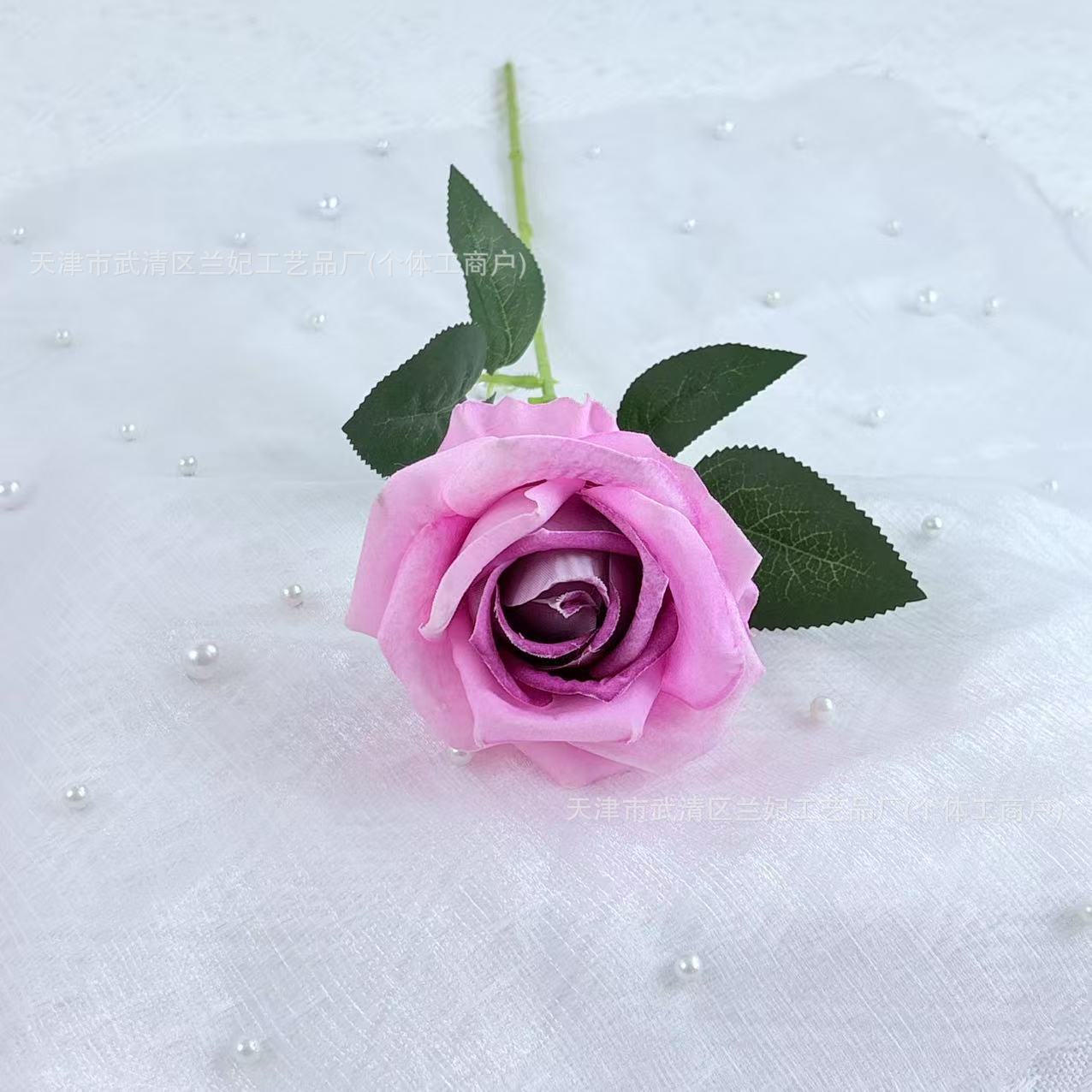 Simulación de tela de terciopelo pequeña crema rosa flor artificial única flor de boda hogar decoración del auditorio ramo de flores accesorios de fotografía