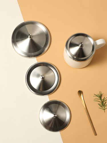 Japanese-style stainless steel cup lid, round water cup lid, portable lid, shock-resistant, high-temperature resistant, easy to clean cup lid