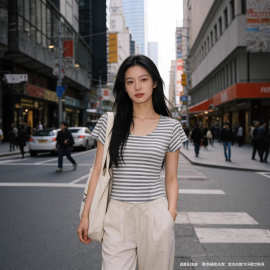 梦洁同款条纹短袖T恤2026春夏新款减龄修身收腰显瘦上衣女