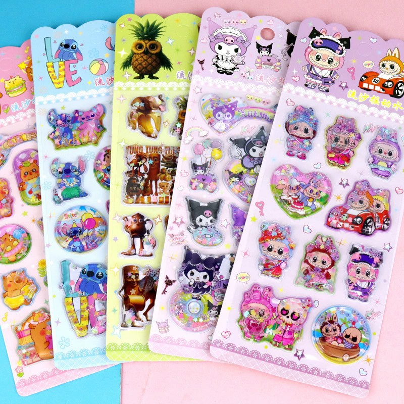 Новый упакованный в коробку Sanrio 3D трехмерные трясущиеся водяные стикеры Kuromia Bubu Cappibara Stitch водяные наклейки