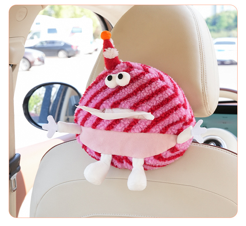 Little Monster Car Tissue Box Cute Plush Car Seat Back Tissue Box High-End Cartoon Car Tissue Hanging Bag