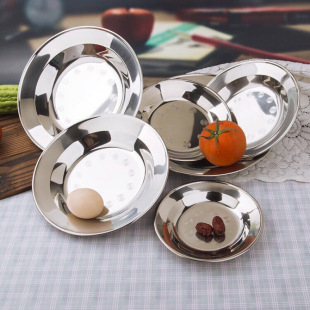 Thickened and Deepened Stainless Steel Plate, Non-Magnetic Multi-Purpose Dish, Barbecue Plate, Canteen Plate, Banquet Plate, Round Plate, Household