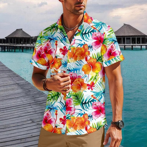 2025 Summer Men's Casual Fashion Trendy Versatile Print Short-Sleeve Shirt Breathable