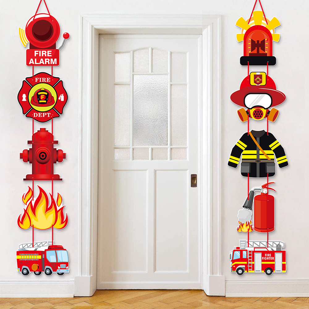 Amazon nueva caricatura tema de fuego decoración de fiesta de cumpleaños puerta colgante marco de la puerta decoración de cumpleaños para niños